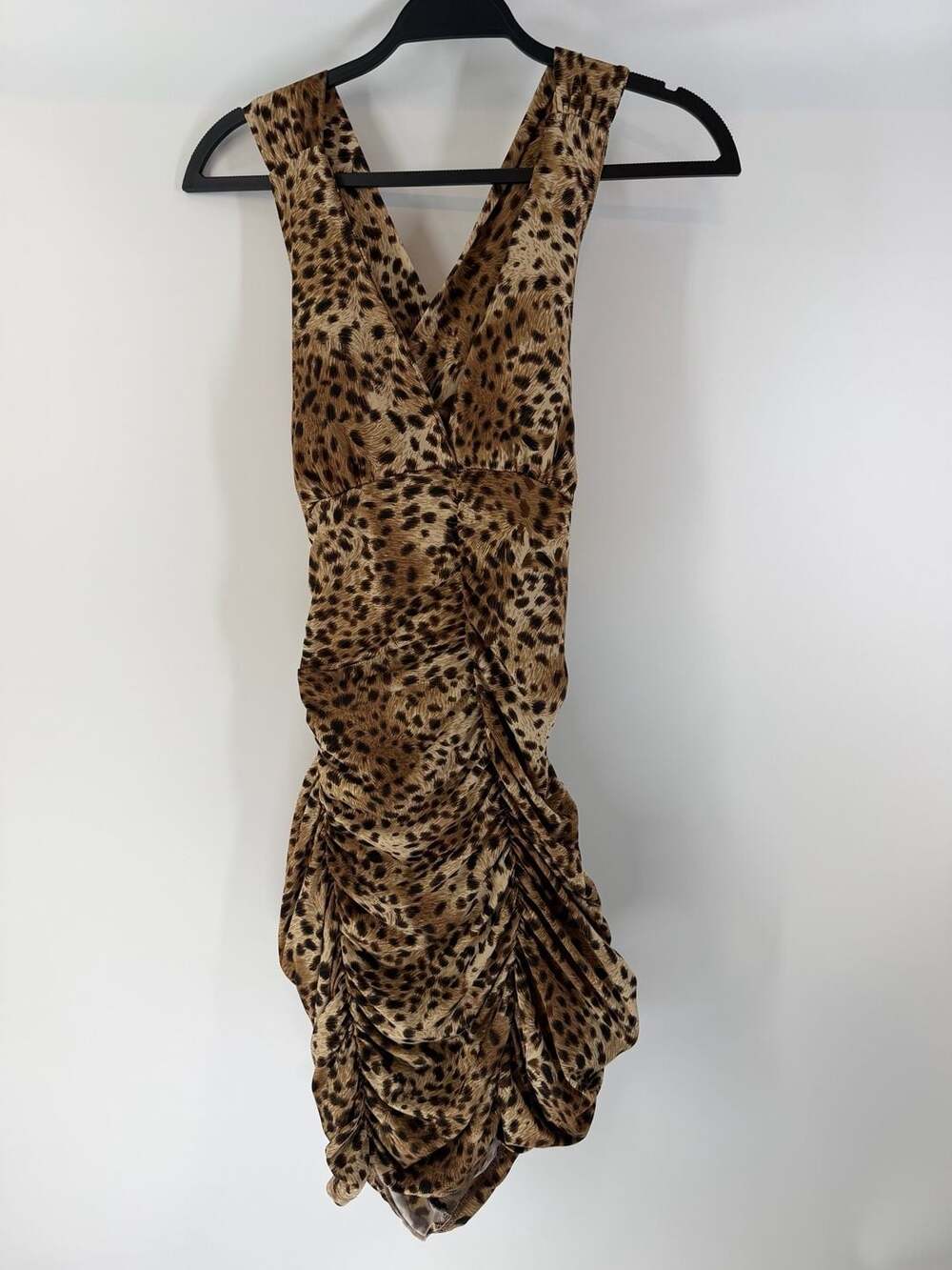 Body Central Leopard Print Ruched V-Neck Mini Dress